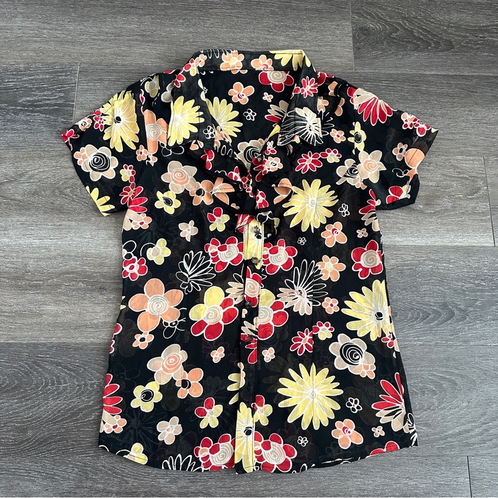 Vintage retro sheer floral y2k boho blouse top